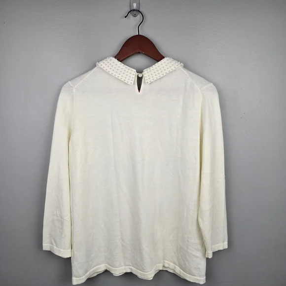 RSVP By Talbots Pearl Embelllished Top 3/4 Sleeve Ivory‎ Women Sz L Classic Chic - Picture 6 of 14